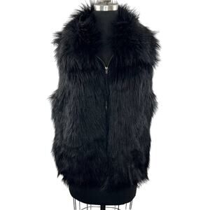 S13 NYC Womens Black Faux Fur Full Zip Sleeveless Lined Winter Vest Size S
